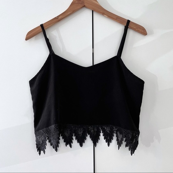 BCBGeneration Tops - BCBGeneration Crochet Hem Crop Top Black Tank Top Cropped Bohemian